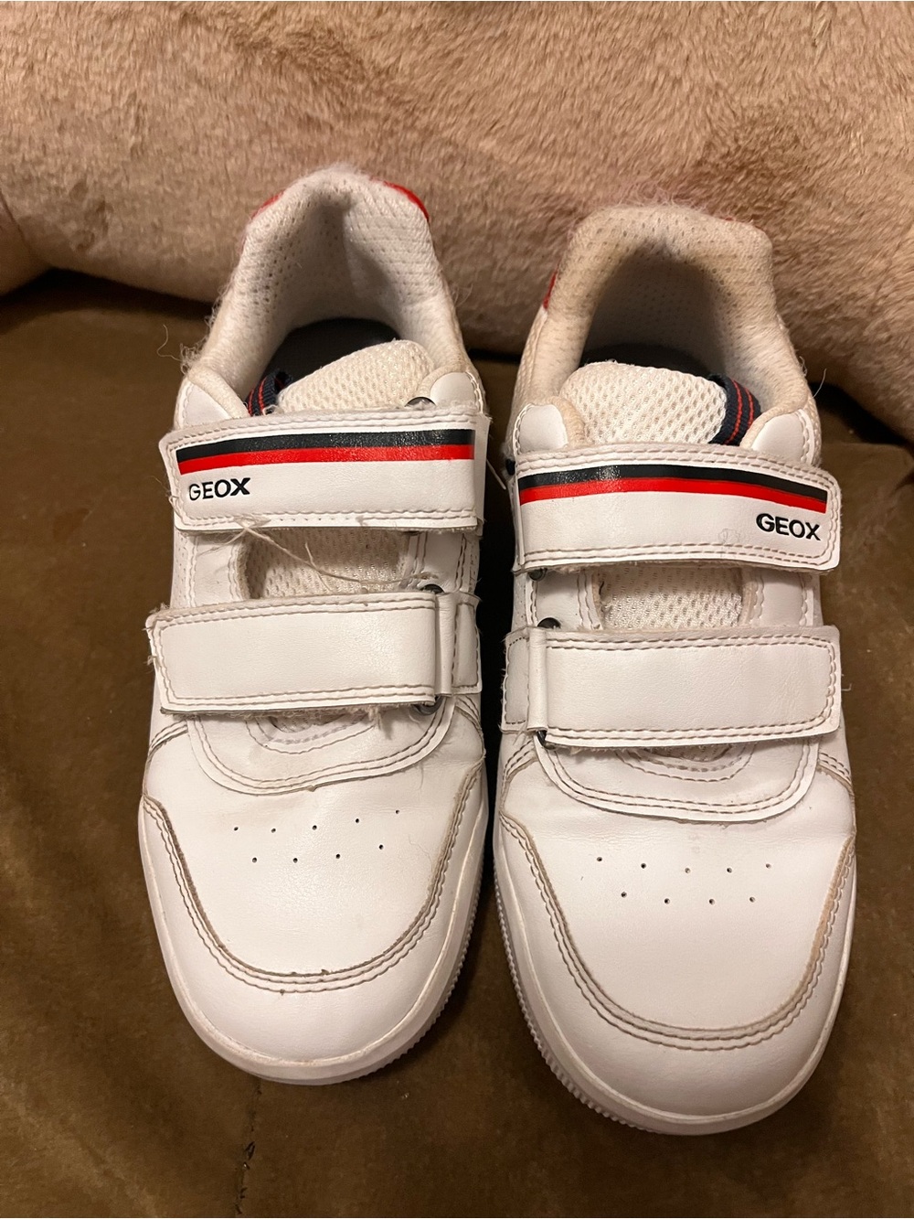 Geox Kids White Sneakers with Red and Navy Stripes